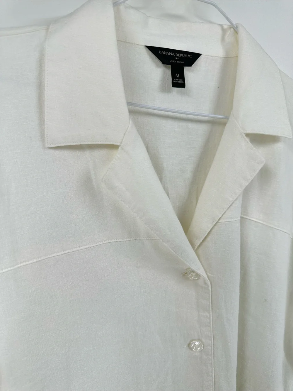 Banana Republic Linen blend White Casual collar Button-Down boxy Shirt Sz M